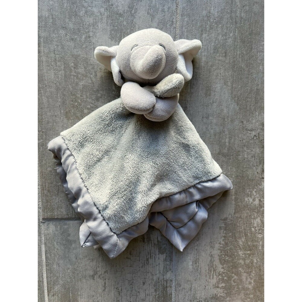 Gray Elephant Security Blanket Plush Satin Trim Baby Lovey Lovie Nursery Soft - Picture 2 of 6